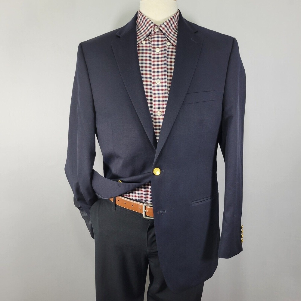 Chaps Men's Sport Coat Blazer Two Button Deep Navy Twill Wool Polyester 42L